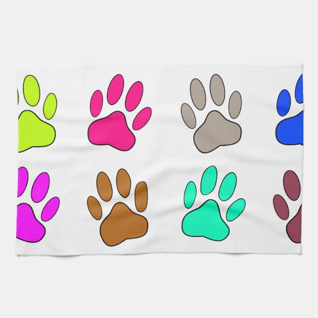 Multicolored Dog Paw Print Pattern Towel (Horizontal)
