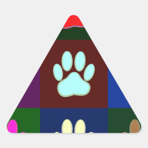 Multicolored Dog Paw Print Pattern Triangle Sticker