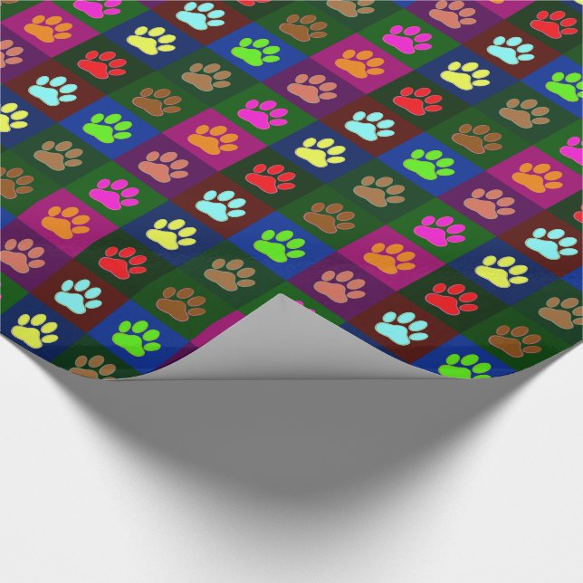 Multicolored Dog Paw Print Pattern Wrapping Paper (Corner)