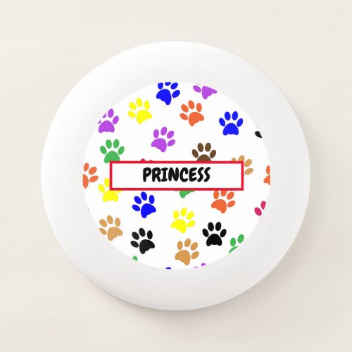 Multicolored Dog Paws and Dog name on  Wham_O Frisbee