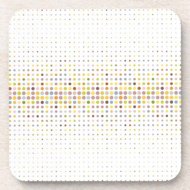 Multicolored dot background beverage coaster (Front)