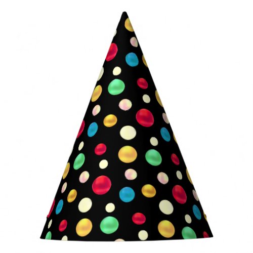 Multicolored Dots on Black Birthday  Party Hat