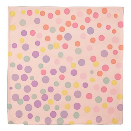 Multicolored dots on salmon pink duvet cover