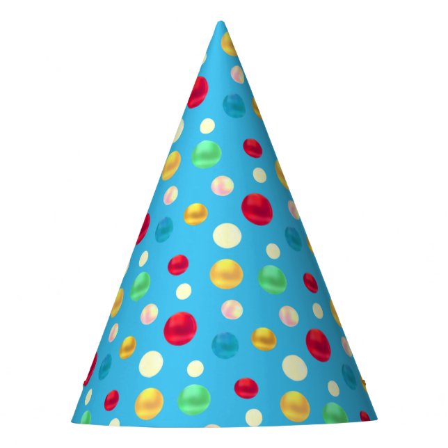 Multicolored Dots on Turquoise Birthday  Party Hat (Front)