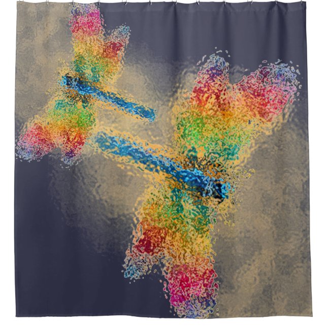 Multicolored Dragonflies Shower Curtain (Front)