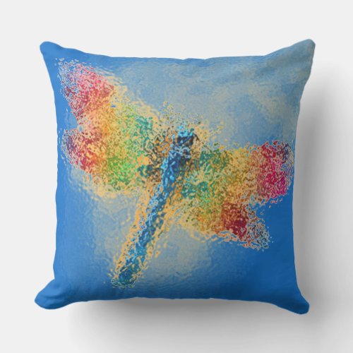 Multicolored Dragonfly Art blue Outdoor Pillow