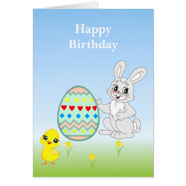 Multicolored Easter Bunny & Egg Birthday Cards (Front)