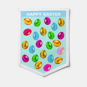 Multicolored Easter Eggs on Light Blue Pennant