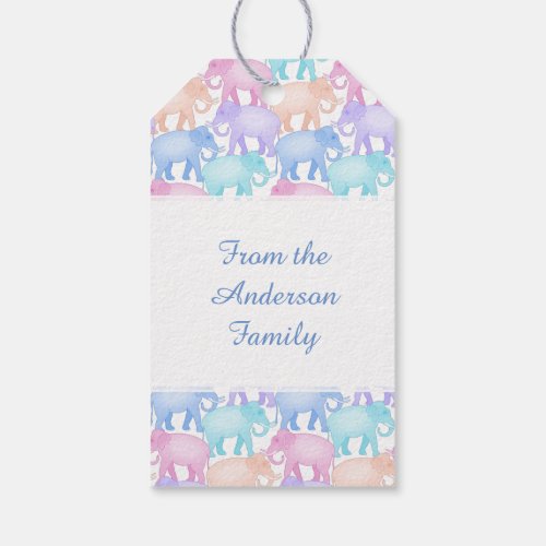 Multicolored Elephants Baby Shower Child Birthday Gift Tags