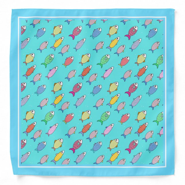 Multicolored fish on turquoise bandana (Front)