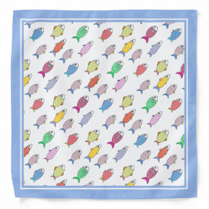 Multicolored fish on white bandana