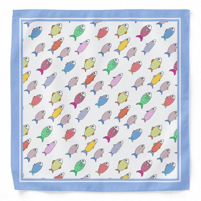 Multicolored fish on white bandana (Front)