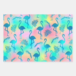 Multicolored Flamingos Wrapping Paper Sheets