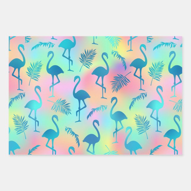 Multicolored Flamingos Wrapping Paper Sheets (Front)