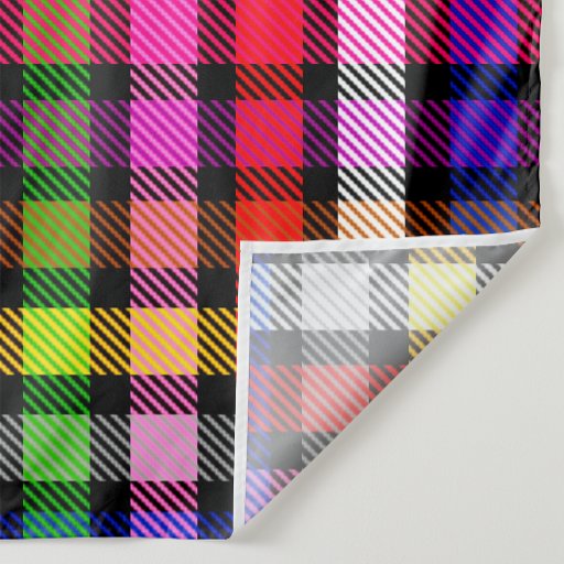 Multicolored Flannel Twill Plaid Tartan On Black  Fabric