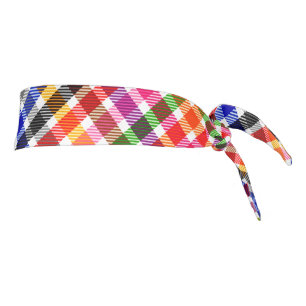 Multicolored Flannel Twill Plaid Tartan On White Tie Headband