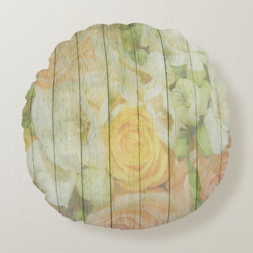 Multicolored Floral Flowered Pillow on Faux Wood