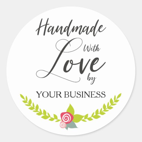 Multicolored Floral Handmade with Love Quote Classic Round Sticker