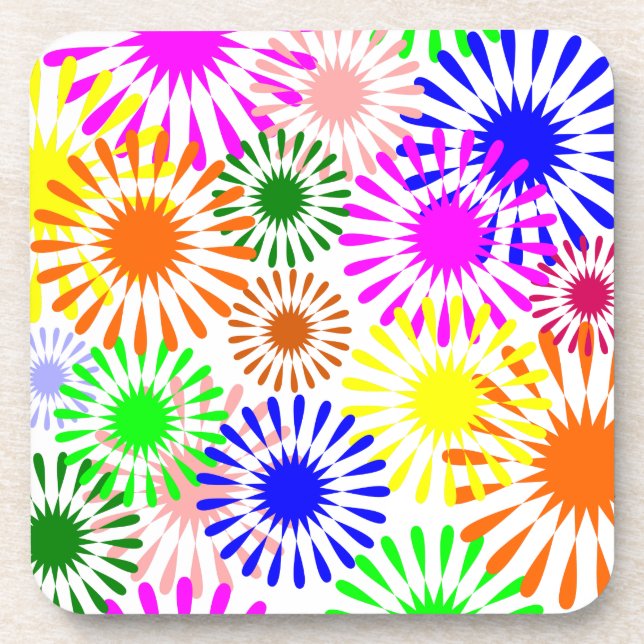 Multicolored Flowers Beverage Coaster (Front)