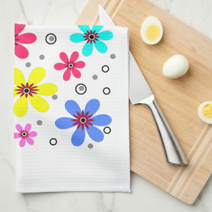 Multicolored flowers daisies retro background summ kitchen towel