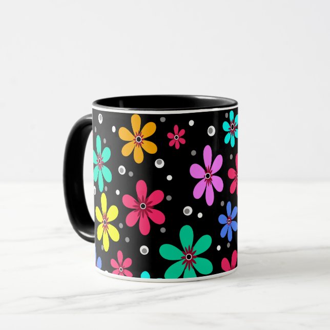 Multicolored flowers daisies retro background summ mug (Front Left)
