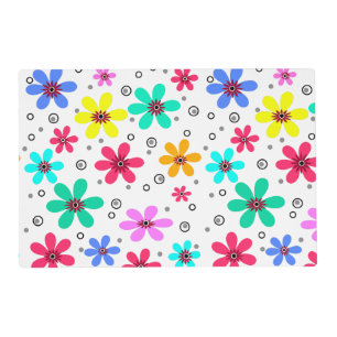 Multicolored flowers daisies retro background summ placemat