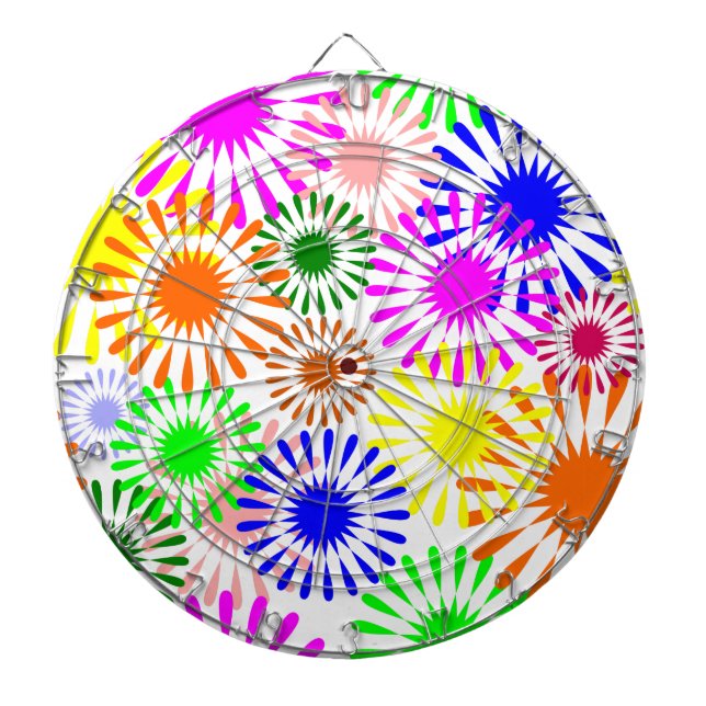 Multicolored Flowers Dartboard With Darts (Front)