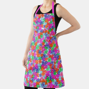 Multicolored Flowers Floral Illustration Pattern Apron