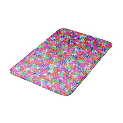 Multicolored Flowers Floral Illustration Pattern Bath Mat