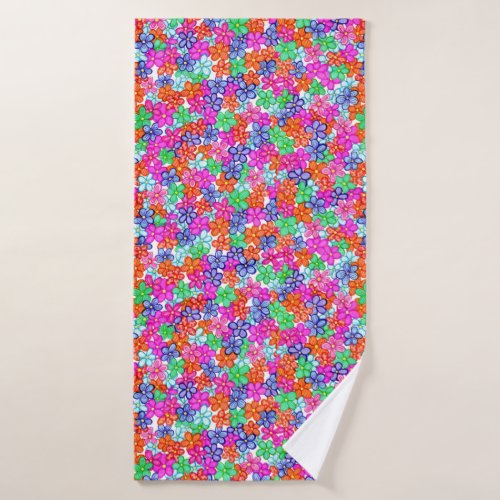 Multicolored Flowers Floral Illustration Pattern Bath Towel