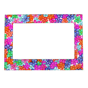 Multicolored Flowers Floral Illustration Pattern Magnetic Frame
