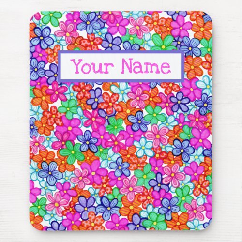 Multicolored Flowers Floral Illustration Pattern Mouse Pad