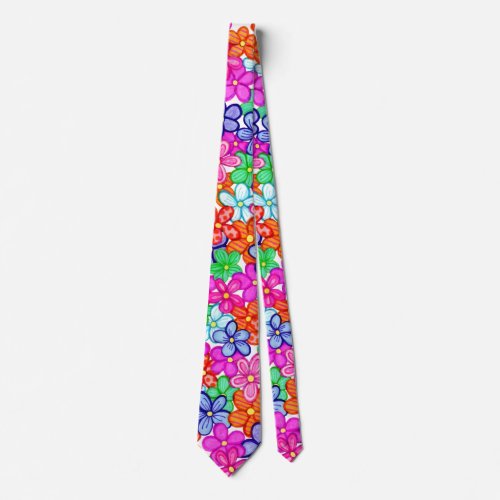 Multicolored Flowers Floral Illustration Pattern Neck Tie