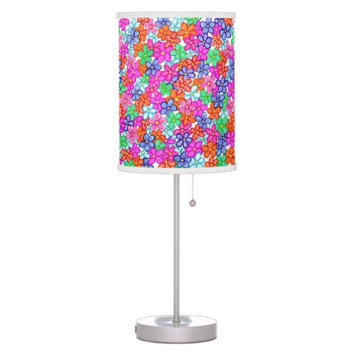 Multicolored Flowers Floral Illustration Pattern Table Lamp