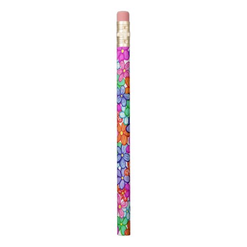 Multicolored Flowers Floral Illustration Pencil