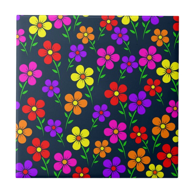 Multicolored Flowers Floral Pattern Ceramic Tile (Front)
