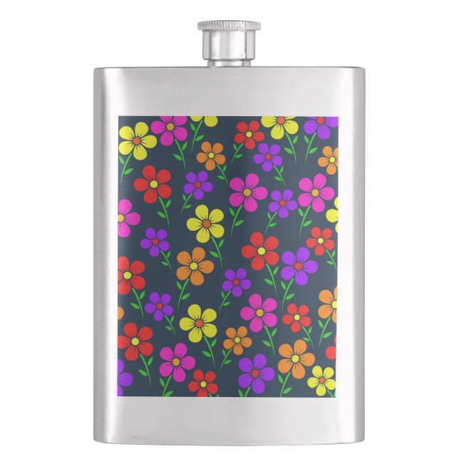 Multicolored Flowers Floral Pattern Flask (Front)