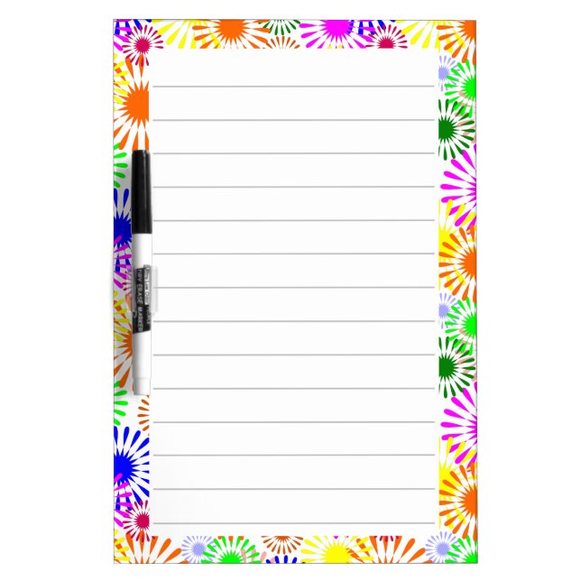 Multicolored Flowers Lined  Dry Erase Board (Front)