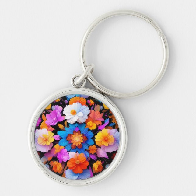 Multicolored Flowers Pattern-68577 Keychain (Front)