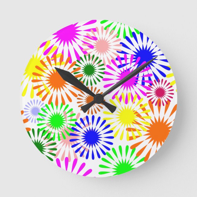 Multicolored Flowers Round Clock (Front)