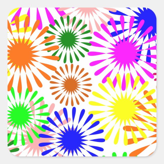 Multicolored Flowers Square Sticker (Front)