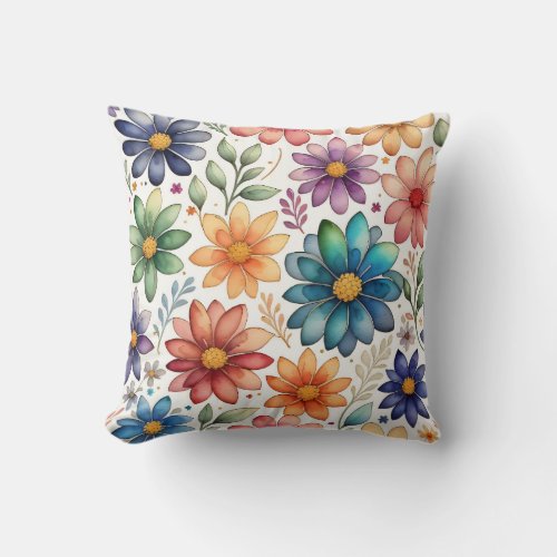 Multicolored Flowers Summer Garden Design Throw Pillow