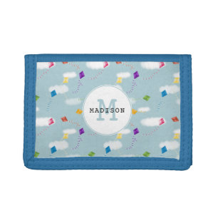 Multicolored Flying Kites Kids Monogram Pattern Tri-fold Wallet