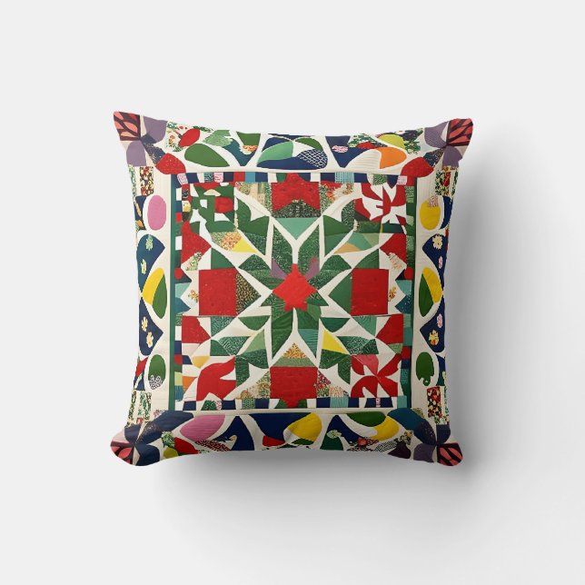 Multicolored folk pattern throw pillow (Front)
