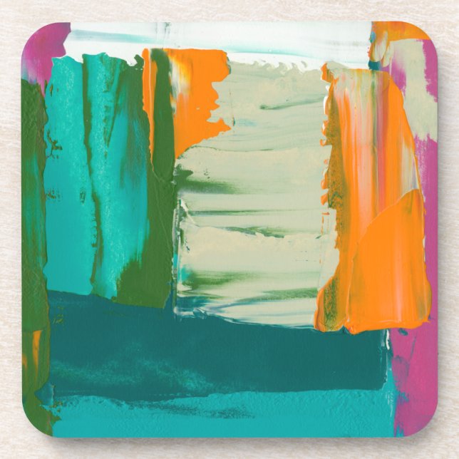 Multicolored Free Expression Painting Beverage Coaster (Front)
