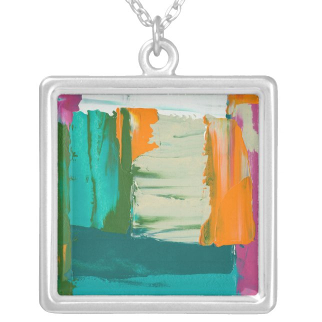 Multicolored Free Expression Painting Silver Plated Necklace (Front)