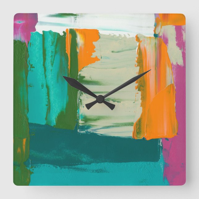 Multicolored Free Expression Painting Square Wall Clock (Front)