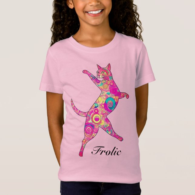 Multicolored Frolicking Cat T-Shirt (Front)