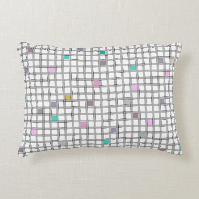 Multicolored Geometric Checkered Pattern Accent Pillow (Front)