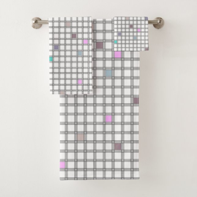 Multicolored Geometric Checkered Pattern Bath Towel Set (Insitu)